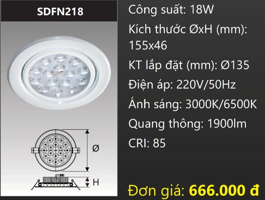 ĐÈN ÂM TRẦN LED CHIẾU ĐIỂM 18W DUHAL DFN218