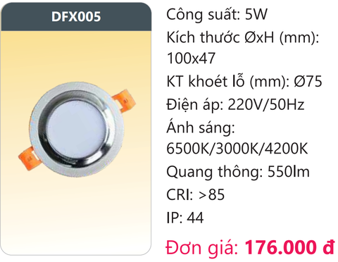  ĐÈN LED DOWNLIGHT ÂM TRẦN ĐỔI BA MÀU DUHAL DFX005 / 5W 