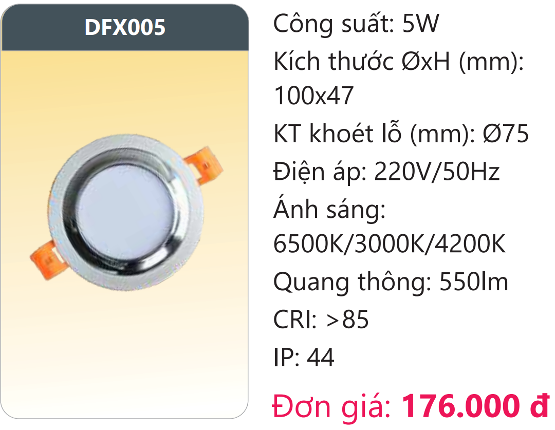 ĐÈN LED DOWNLIGHT ÂM TRẦN ĐỔI BA MÀU DUHAL DFX005 / 5W