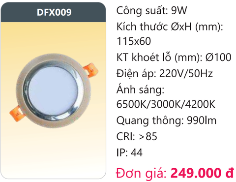  ĐÈN LED DOWNLIGHT ÂM TRẦN ĐỔI BA MÀU DUHAL DFX009 / 9W 