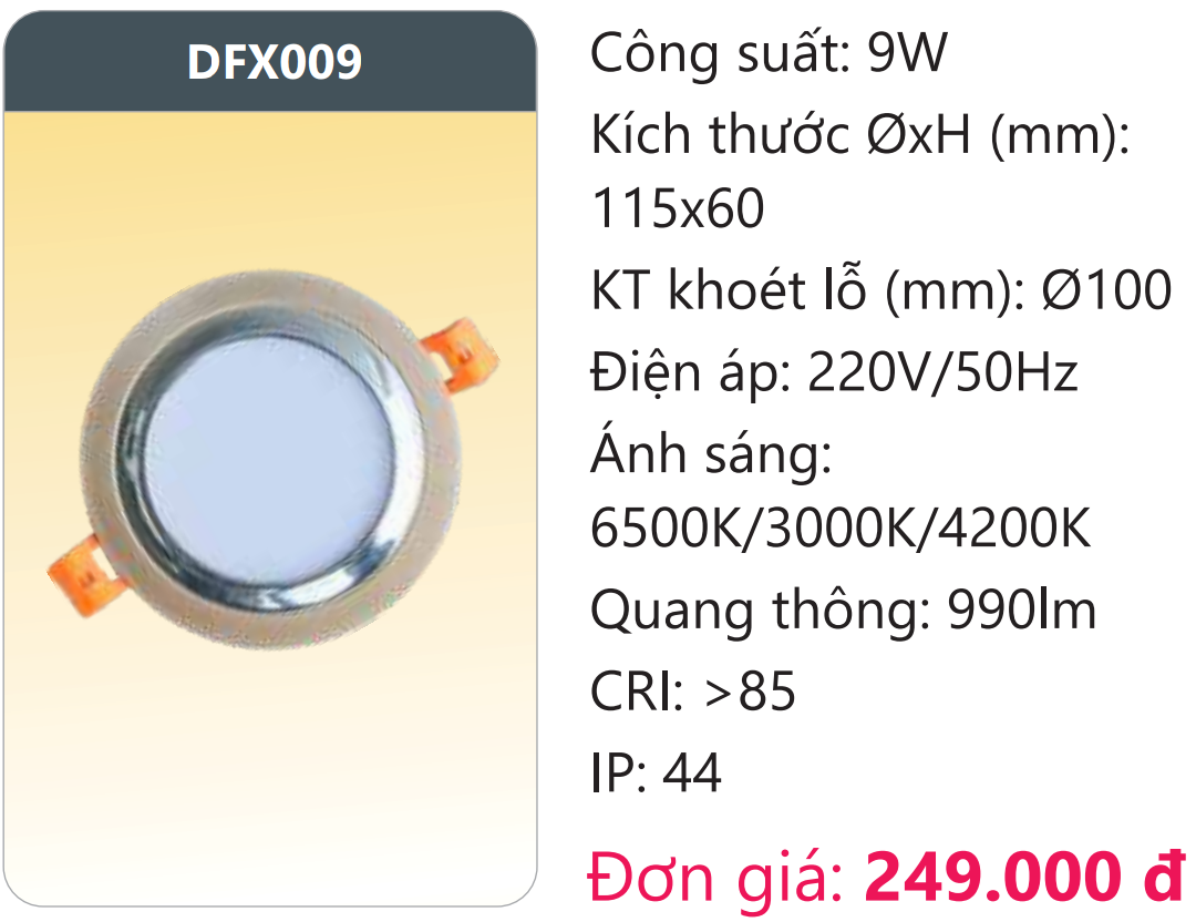 ĐÈN LED DOWNLIGHT ÂM TRẦN ĐỔI BA MÀU DUHAL DFX009 / 9W