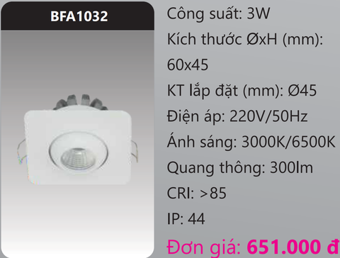  ĐÈN LED DOWNLIGHT ÂM TRẦN MINI DUHAL 3W BFA1032 