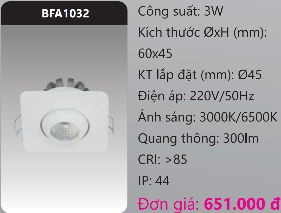 ĐÈN LED DOWNLIGHT ÂM TRẦN MINI DUHAL 3W BFA1032