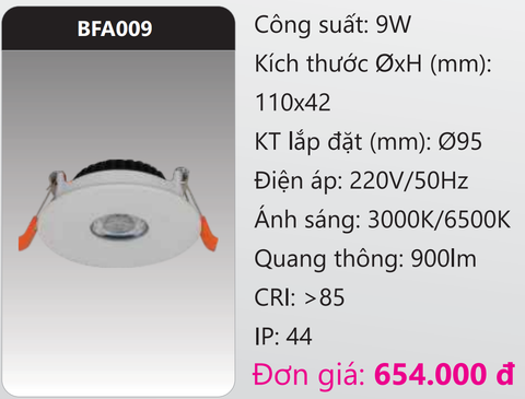  ĐÈN LED DOWNLIGHT ÂM TRẦN RỌI ĐIỂM DUHAL 9W BFA009 