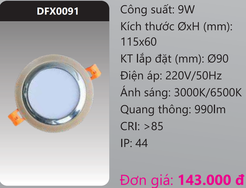  ĐÈN LED DOWNLIGHT ÂM TRẦN TRANG TRÍ VIỀN MÀU DUHAL DFX0091 / 9W 