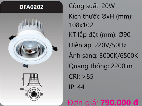  ĐÈN LED DOWNLIGHT CHIẾU ĐIỂM ÂM TRẦN DUHAL 20W DFA0202 