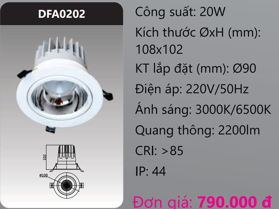 ĐÈN LED DOWNLIGHT CHIẾU ĐIỂM ÂM TRẦN DUHAL 20W DFA0202