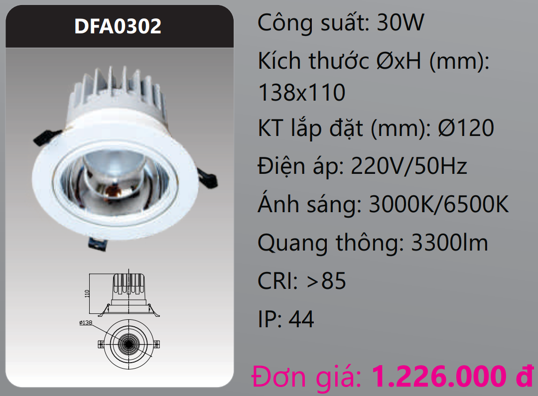 ĐÈN LED DOWNLIGHT CHIẾU ĐIỂM ÂM TRẦN DUHAL 30W DFA0302