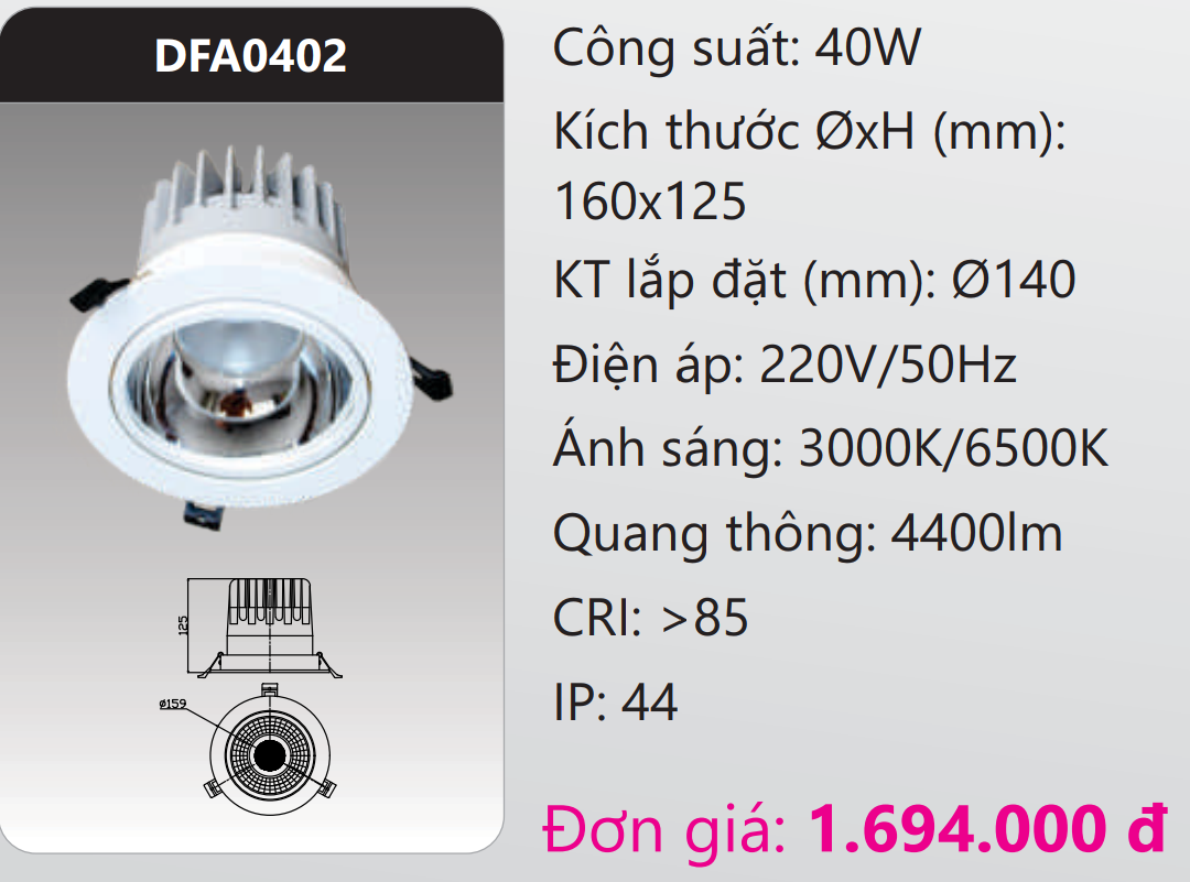 ĐÈN LED DOWNLIGHT CHIẾU ĐIỂM ÂM TRẦN DUHAL 40W DFA0402