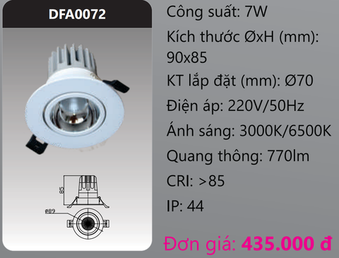  ĐÈN LED DOWNLIGHT CHIẾU ĐIỂM ÂM TRẦN DUHAL 7W DFA0072 