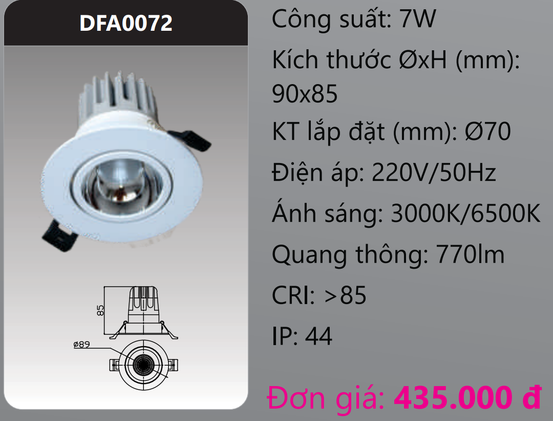 ĐÈN LED DOWNLIGHT CHIẾU ĐIỂM ÂM TRẦN DUHAL 7W DFA0072