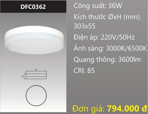  ĐÈN LED GẮN NỔI ỐP TRẦN TRÒN ĐẾ NHÔM 36W DUHAL DFC0362 