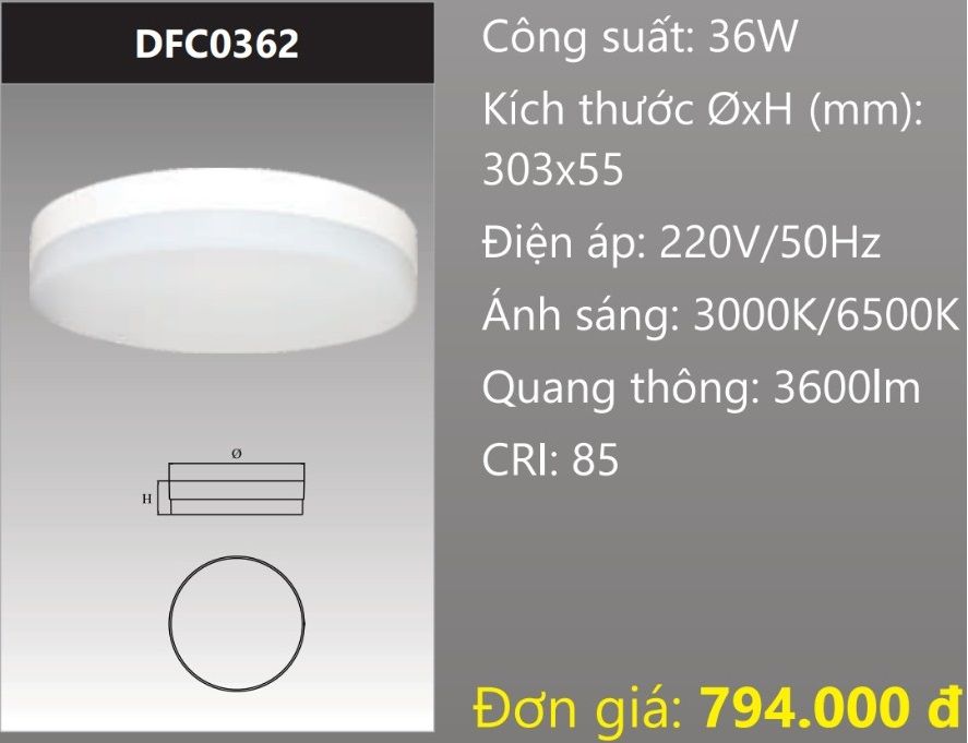 ĐÈN LED GẮN NỔI ỐP TRẦN TRÒN ĐẾ NHÔM 36W DUHAL DFC0362