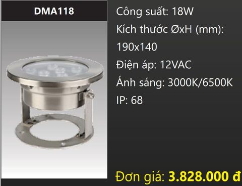  ĐÈN LED GẮN SÀN DƯỚI NƯỚC 18W DUHAL DMA118 