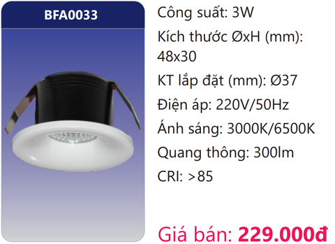  ĐÈN LED MINI ÂM TRẦN CHIẾU ĐIỂM TRANG TRÍ 3W DUHAL BFA0033 