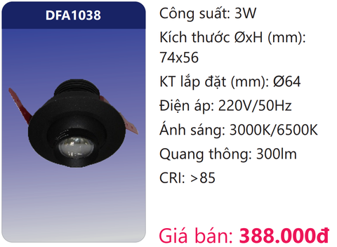  ĐÈN LED MINI ÂM TRẦN CHIẾU ĐIỂM TRANG TRÍ 3W DUHAL DFA1038 