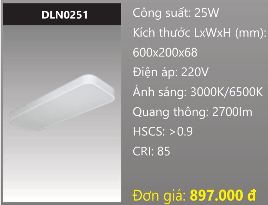 ĐÈN LED ỐP TRẦN NỔI 200x600 (20x60) 25W DUHAL DLN0251