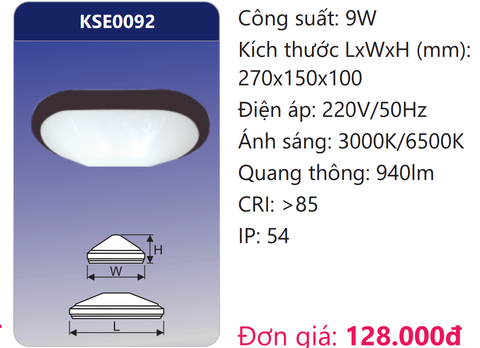  ĐÈN LED ỐP TRẦN NỔI 9W DUHAL KSE0092 