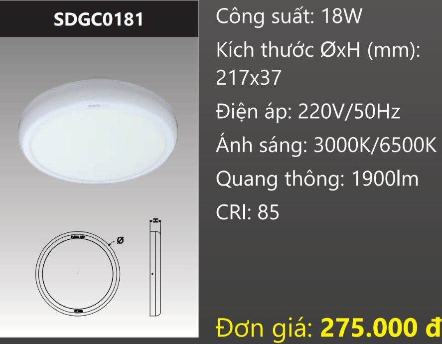 ĐÈN LED ỐP TRẦN NỔI TRÒN VIỀN MỎNG 18W DUHAL - SDGC0181