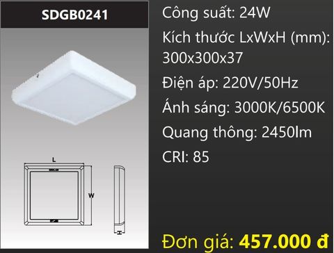  ĐÈN LED ỐP TRẦN NỔI VUÔNG VIỀN MỎNG 24W DUHAL - SDGB0241 