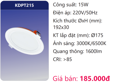  ĐÈN LED PANEL ÂM TRẦN 15W DUHAL KDPT215 