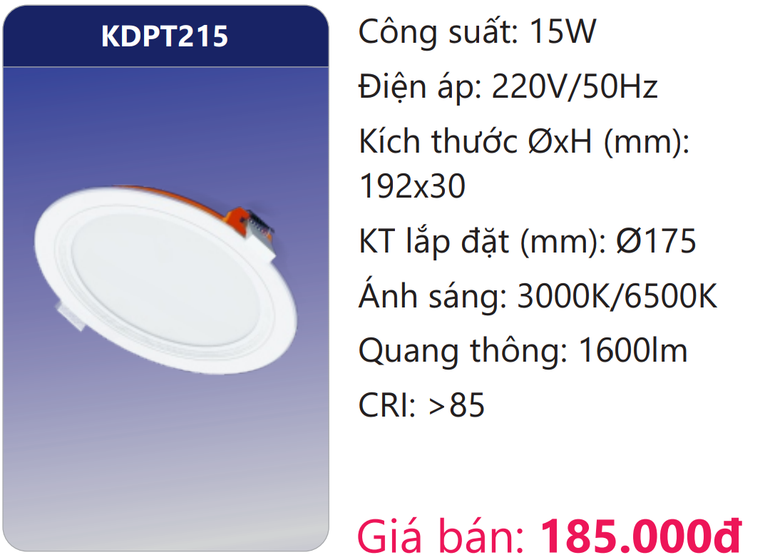 ĐÈN LED PANEL ÂM TRẦN 15W DUHAL KDPT215