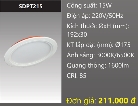  ĐÈN LED PANEL ÂM TRẦN DUHAL SDPT215 / 15W 