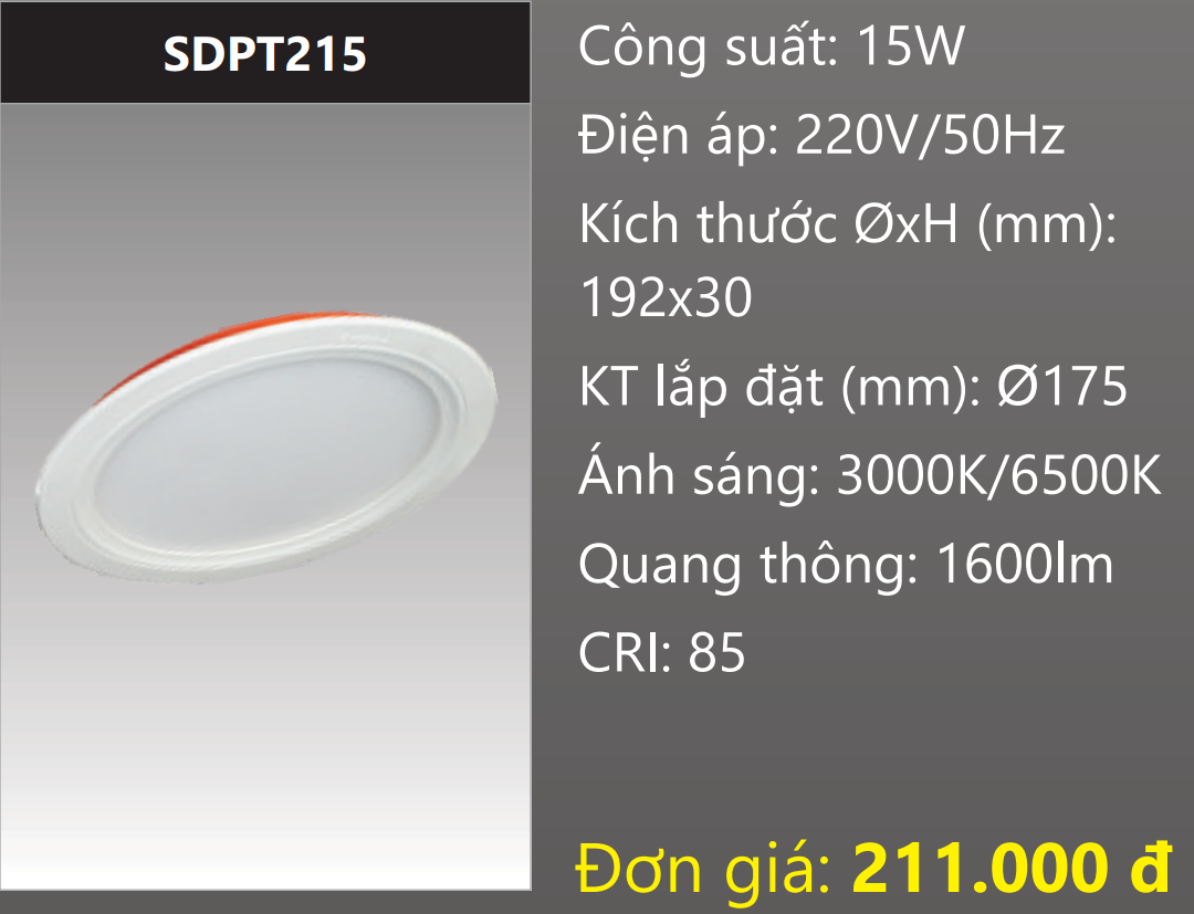 ĐÈN LED PANEL ÂM TRẦN DUHAL SDPT215 / 15W