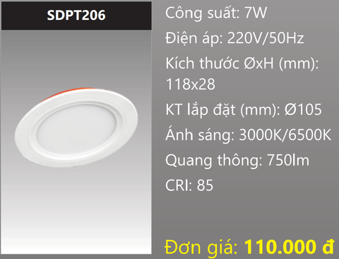  ĐÈN LED PANEL ÂM TRẦN DUHAL SDPT206 / 6W 