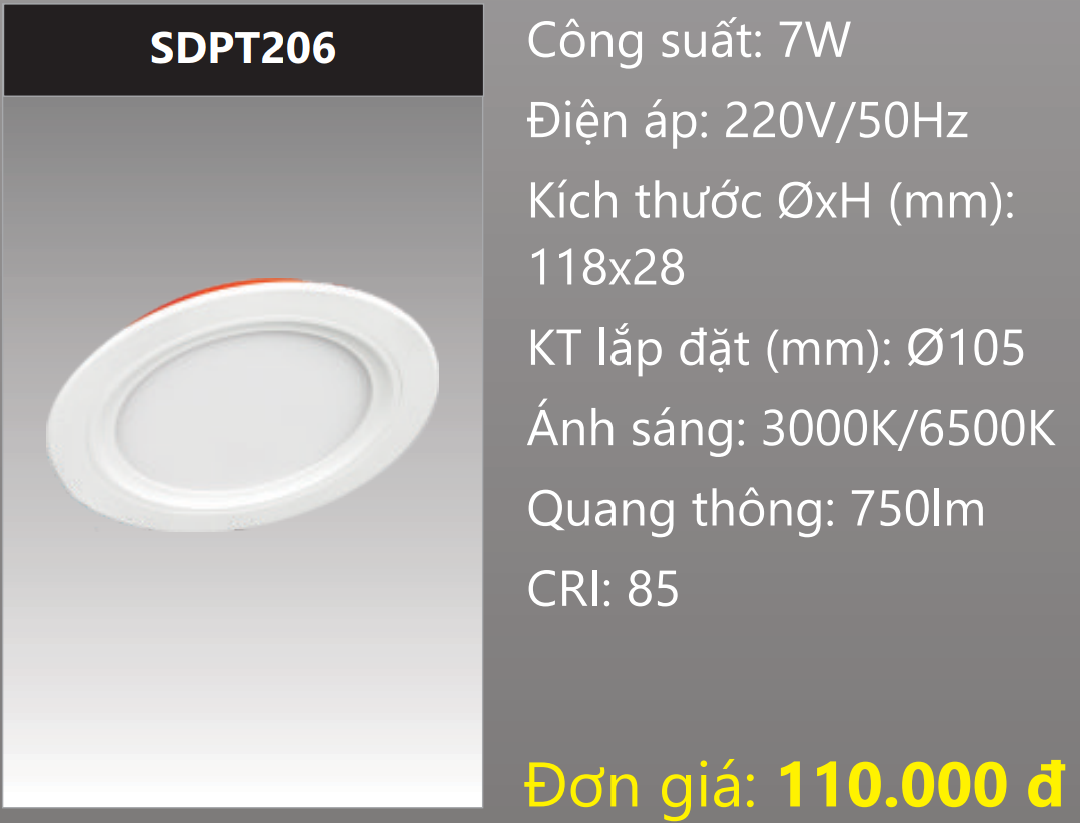 ĐÈN LED PANEL ÂM TRẦN DUHAL SDPT206 / 6W