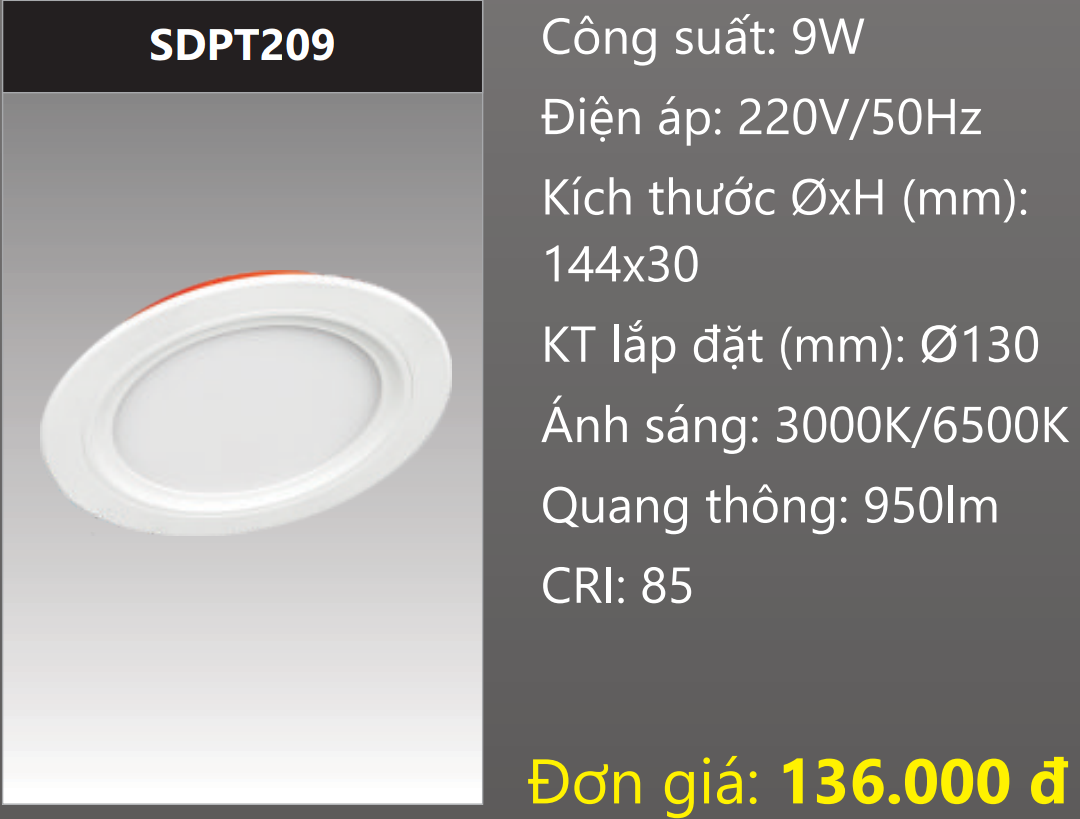 ĐÈN LED PANEL ÂM TRẦN 9W DUHAL SDPT209 / KDPT209