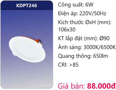  ĐÈN LED PANEL ÂM TRẦN Ø90 6W DUHAL KDPT246 