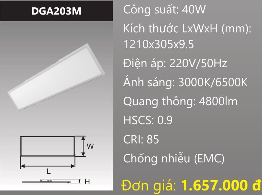 ĐÈN LED PANEL ÂM TRẦN BẢNG 1200x300 (120x30) 40W DUHAL DGA203M