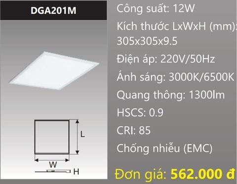  ĐÈN LED PANEL ÂM TRẦN BẢNG 300x300 (30x30) 12W DUHAL DGA201M 