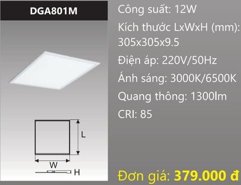  ĐÈN LED PANEL ÂM TRẦN BẢNG 300x300 (30x30) 12W DUHAL DGA801M 