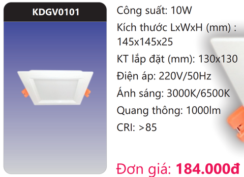  ĐÈN LED PANEL ÂM TRẦN VUÔNG 10W DUHAL KDGV0101 