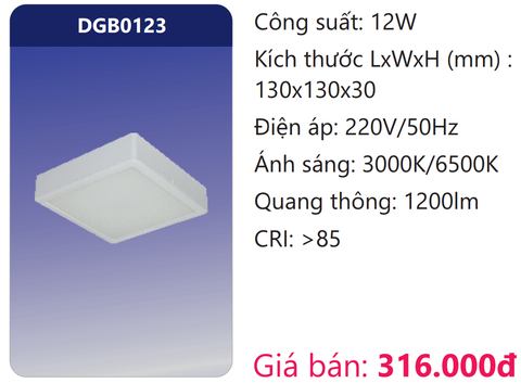  ĐÈN LED PANEL GẮN NỔI 12W DUHAL DGB0123 