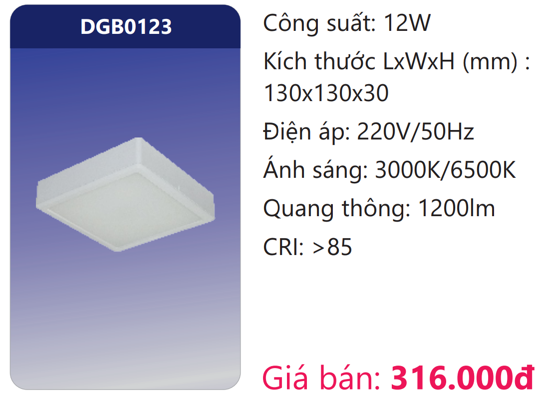 ĐÈN LED PANEL GẮN NỔI 12W DUHAL DGB0123