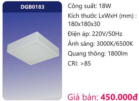  ĐÈN LED PANEL GẮN NỔI 18W DUHAL DGB0183 