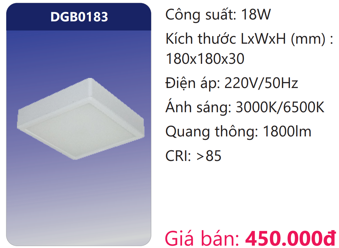 ĐÈN LED PANEL GẮN NỔI 18W DUHAL DGB0183