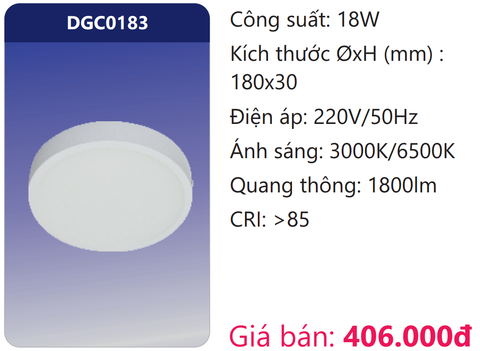  ĐÈN LED PANEL GẮN NỔI 18W DUHAL DGC0183 