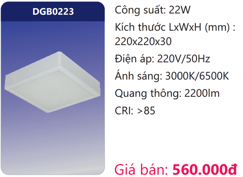  ĐÈN LED PANEL GẮN NỔI 22W DUHAL DGB0223 