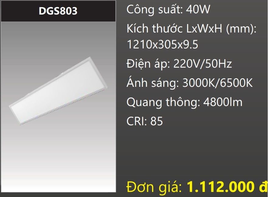 ĐÈN LED PANEL MỎNG 1200x300 (120x30) 40W DUHAL DGS803