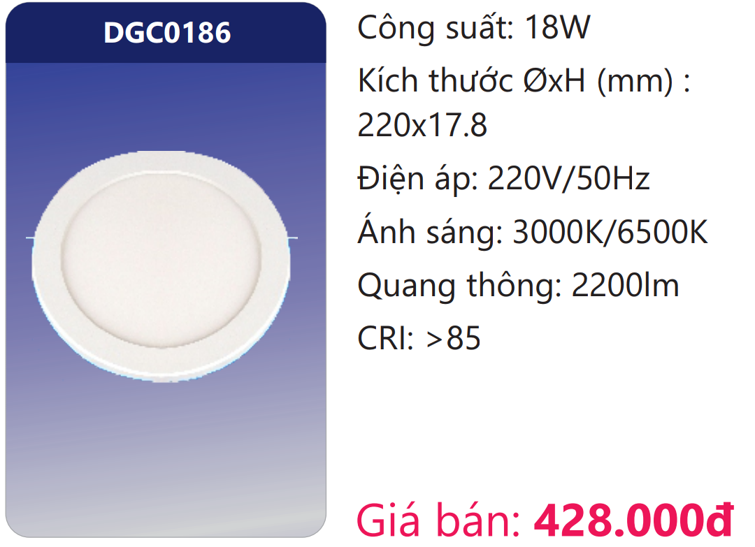 ĐÈN LED PANEL SIÊU MỎNG ỐP TRẦN 18W DUHAL DGC0186