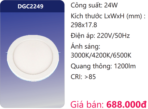  ĐÈN LED PANEL SIÊU MỎNG ỐP TRẦN  ĐỔI MÀU 24W DUHAL DGC2249 