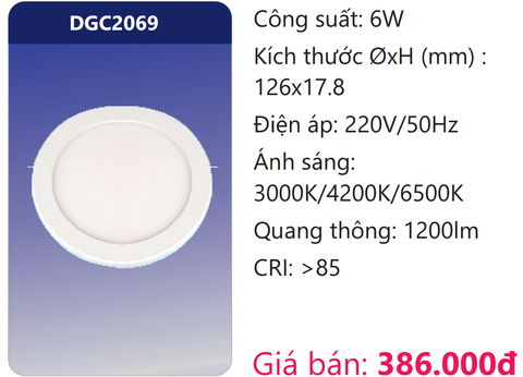  ĐÈN LED PANEL SIÊU MỎNG ỐP TRẦN  ĐỔI MÀU 6W DUHAL DGC2069 