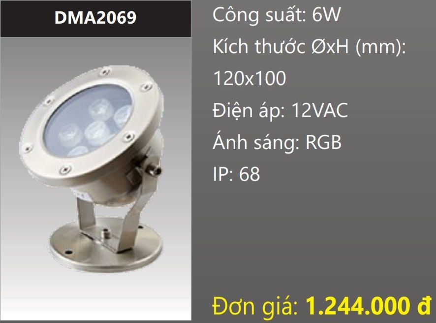 ĐÈN LED RỌI DƯỚI NƯỚC 6W ĐỔI MÀU RGB DUHAL DMA2069