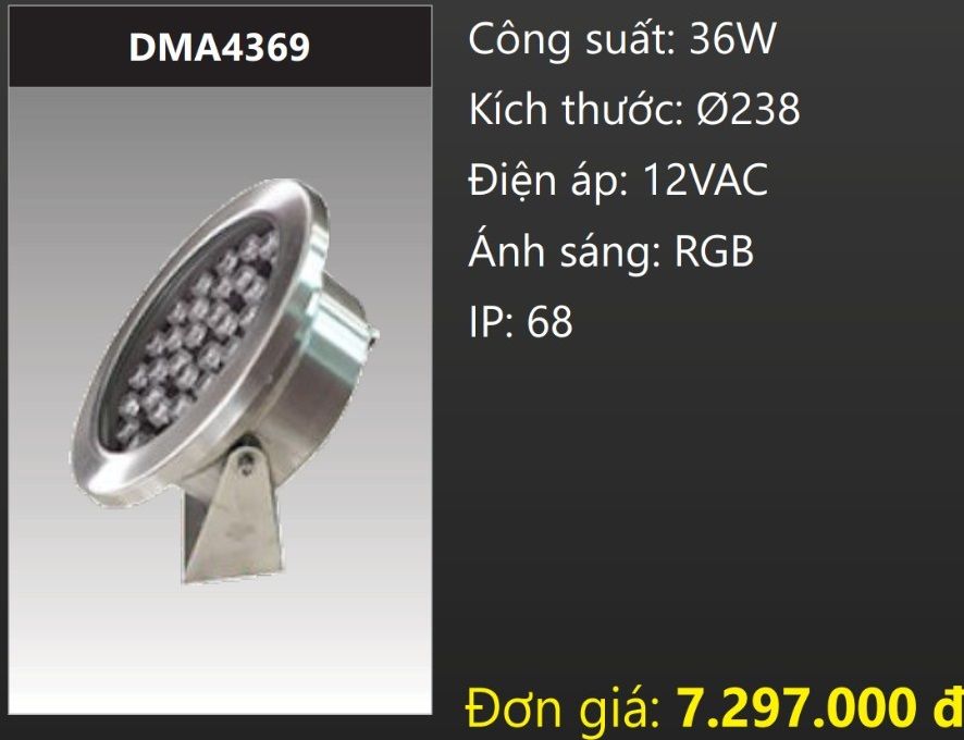 ĐÈN LED RỌI NƯỚC ÁNH SÁNG ĐỔI MÀU RGB 36W DUHAL DMA4369