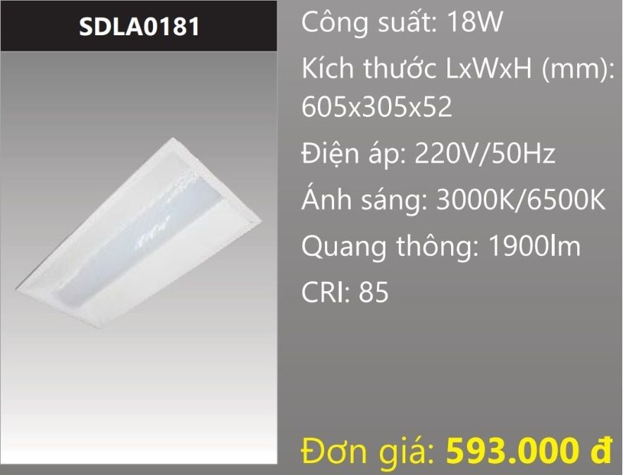 ĐÈN LED TẤM PANEL 600x300 (60x30) 18W DUHAL SDLA0181