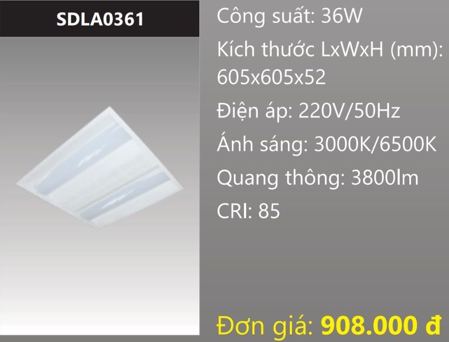 ĐÈN LED TẤM PANEL 600x600 (60x60) 36W DUHAL SDLA0361